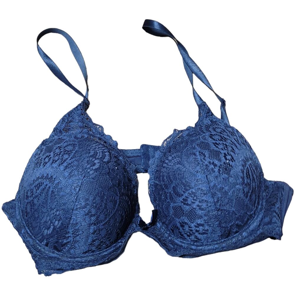 Blue Lace Bra 34B Coquette Romantic Padded Underwire Floral Laura Ashley